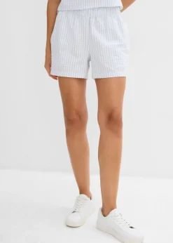 Outlet Pantalón corto a rayas de algodón puro Mujer Shorts|Pantalones