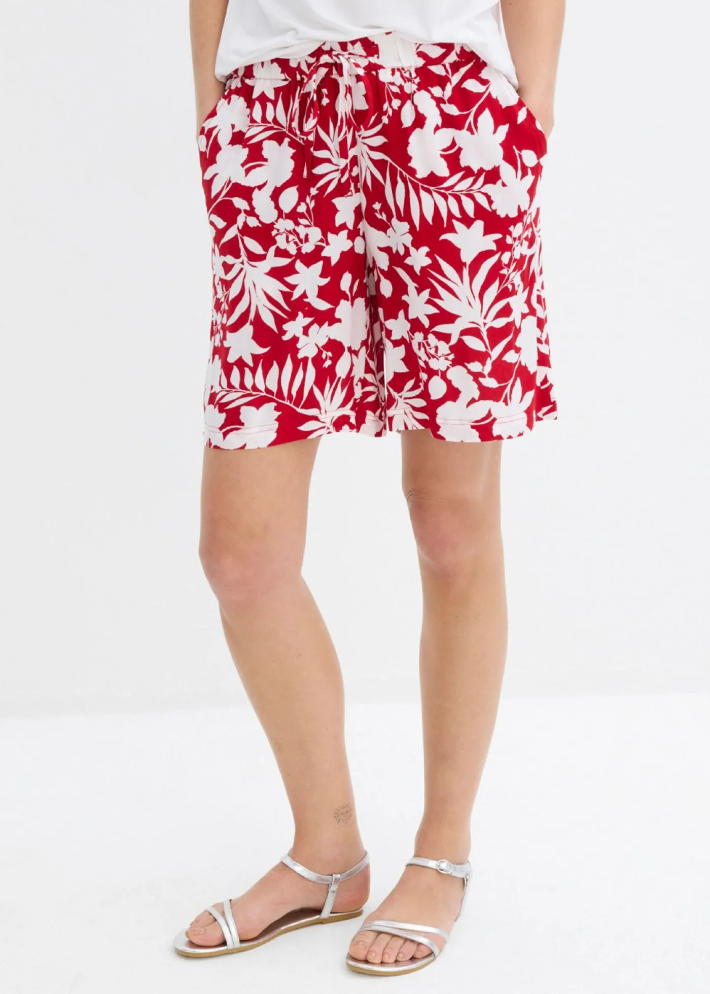 Outlet Pantalón corto ancho de viscosa con cómoda cinturilla alta Mujer Shorts|Pantalones