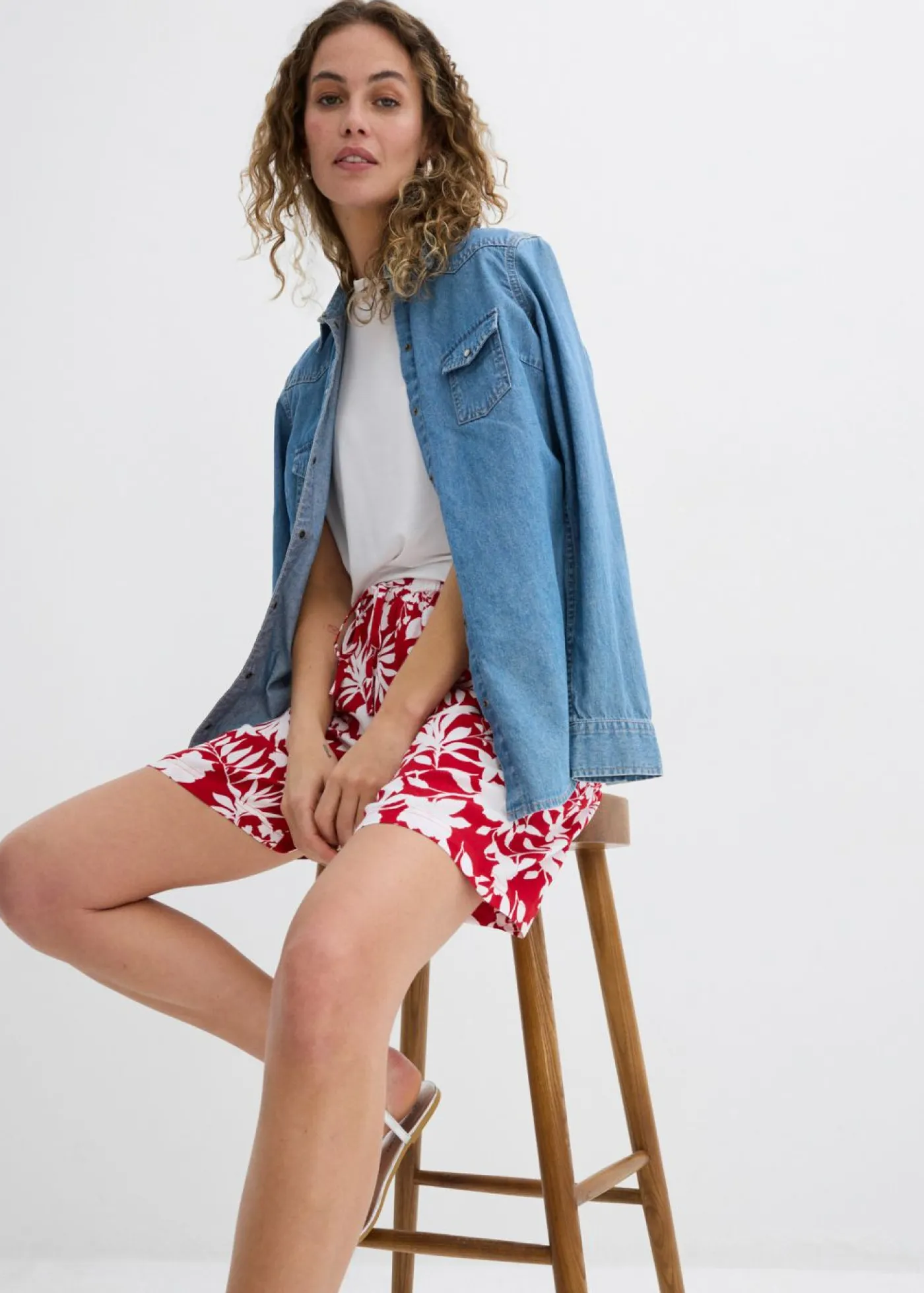 Outlet Pantalón corto ancho de viscosa con cómoda cinturilla alta Mujer Shorts|Pantalones