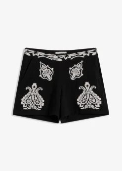 Clearance Pantalón corto con bordado de mezcla de viscosa suave Mujer Shorts|Pantalones