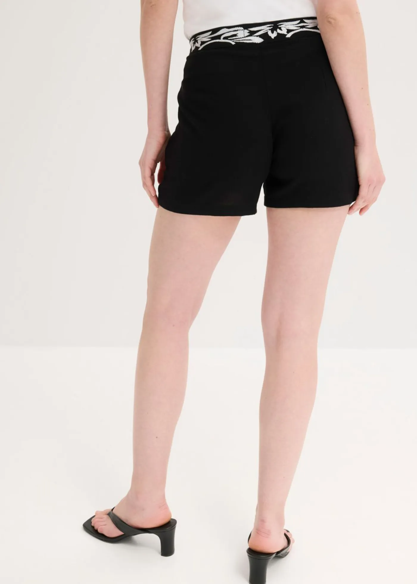 Clearance Pantalón corto con bordado de mezcla de viscosa suave Mujer Shorts|Pantalones