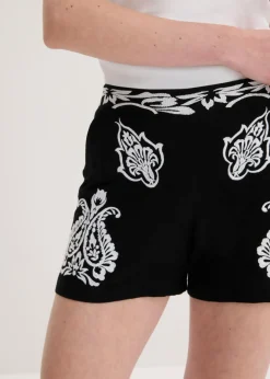 Clearance Pantalón corto con bordado de mezcla de viscosa suave Mujer Shorts|Pantalones
