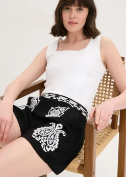Clearance Pantalón corto con bordado de mezcla de viscosa suave Mujer Shorts|Pantalones