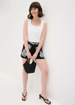 Clearance Pantalón corto con bordado de mezcla de viscosa suave Mujer Shorts|Pantalones