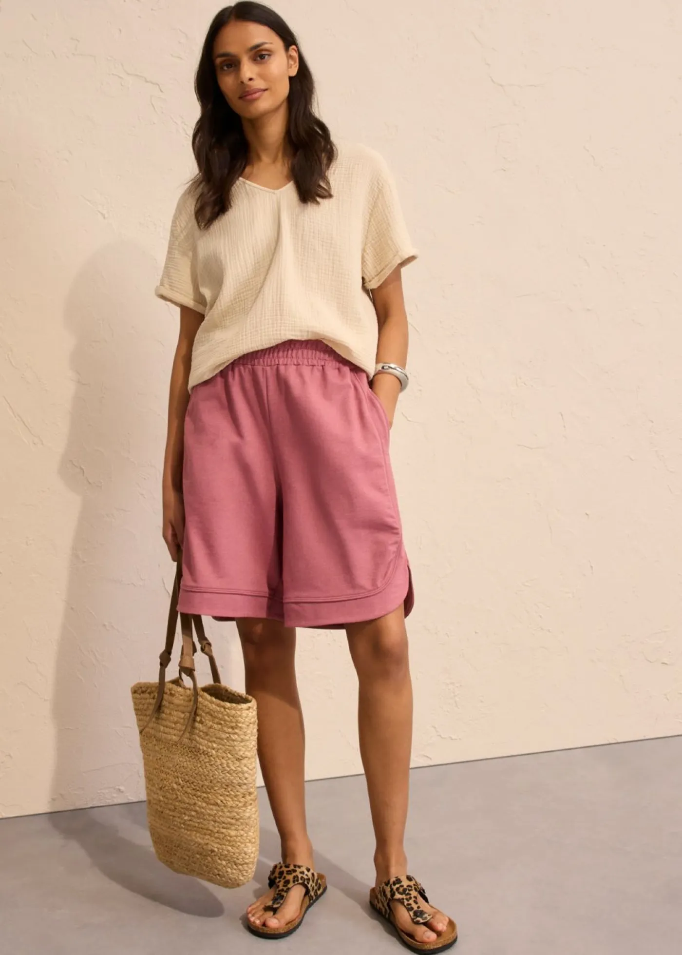 Sale Pantalón corto de chándal de mezcla de algodón con corte ancho Mujer Shorts|Pantalones