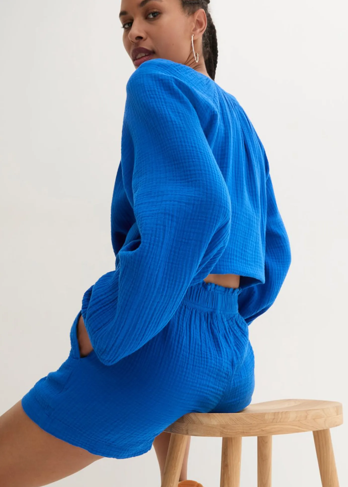 New Pantalón corto de muselina de algodón puro Mujer Shorts|Pantalones