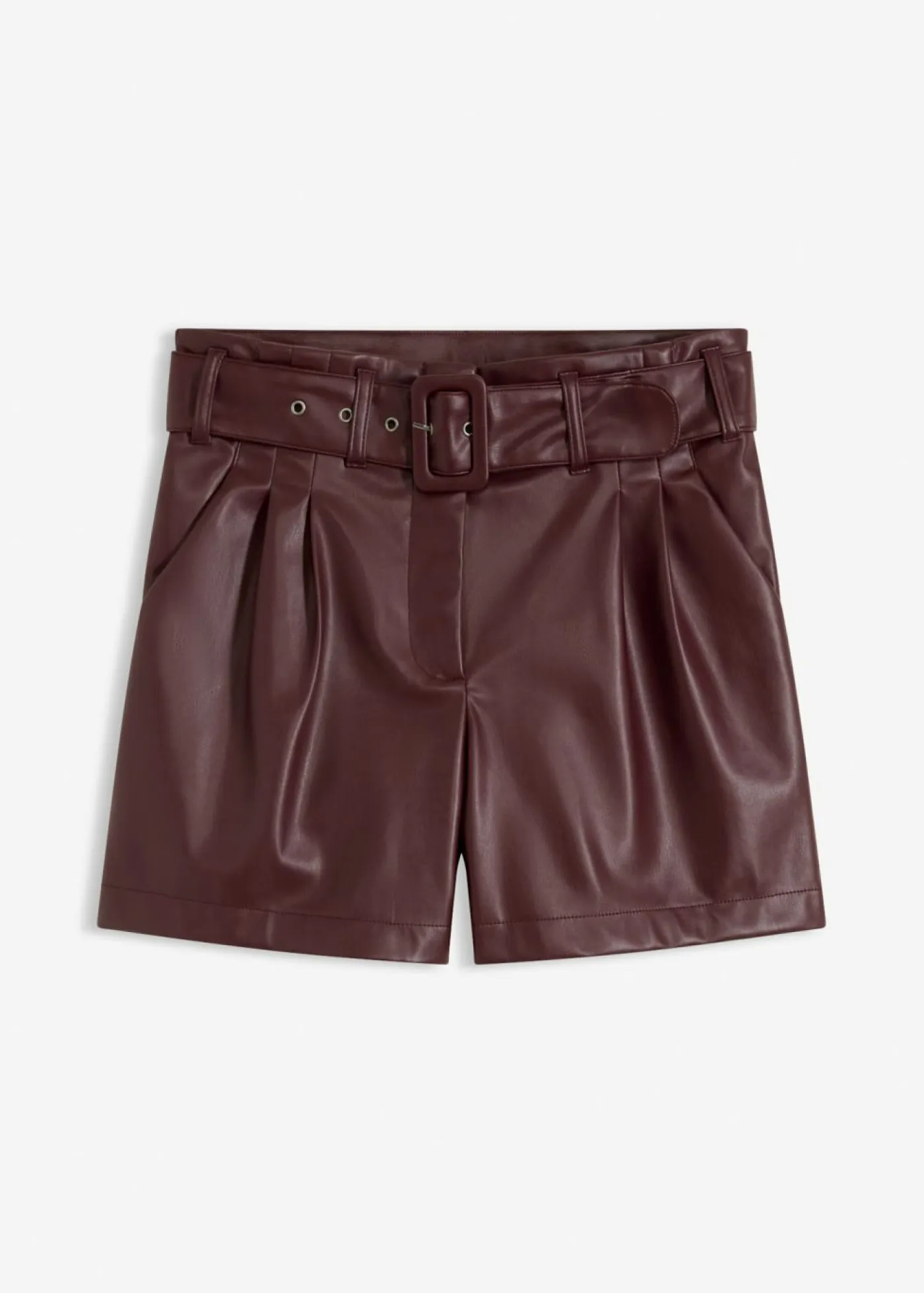 New Pantalón corto de piel sintética con cinturón Mujer Shorts|Pantalones