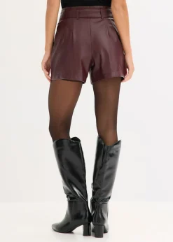 New Pantalón corto de piel sintética con cinturón Mujer Shorts|Pantalones