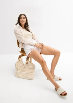 Sale Pantalón corto de sarga con talle alto Mujer Shorts|Pantalones