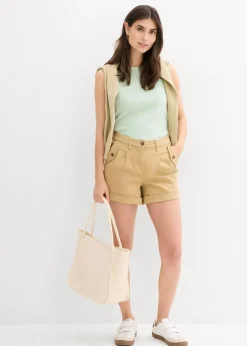 Clearance Pantalón corto de sarga con talle alto Mujer Shorts|Pantalones