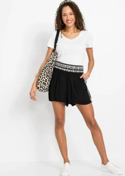 Pantalón corto de viscosa fluida con efecto arrugado Mujer Shorts|Pantalones