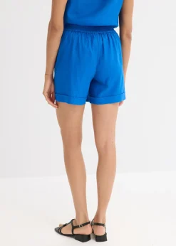 Hot Pantalón corto sin cierre de mezcla de lino vaporoso Mujer Shorts|Pantalones