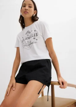 Outlet Pantalón corto sin cierre de mezcla de algodón elástico Mujer Shorts|Pantalones