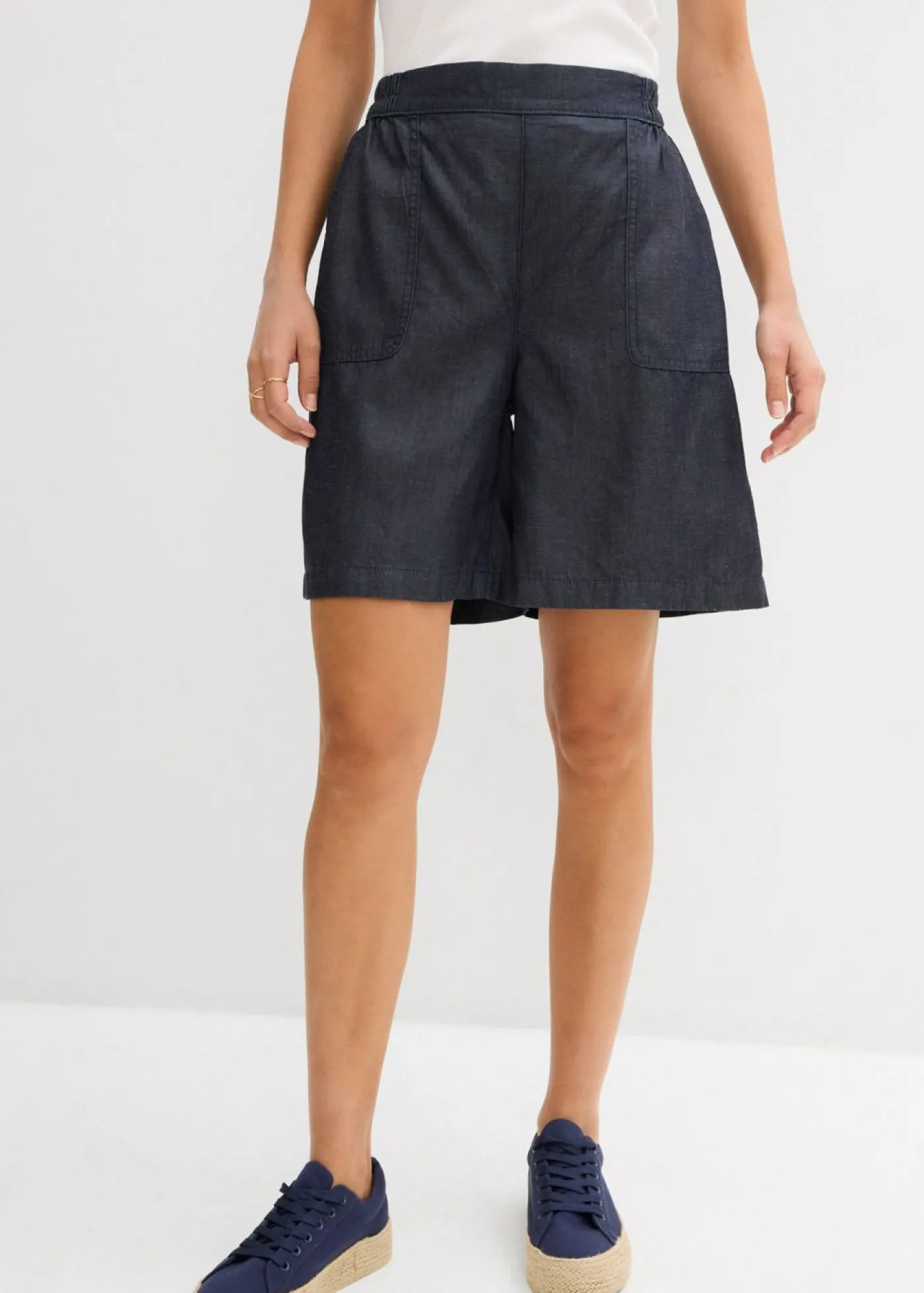 New Pantalón corto sin cierre con mezcla de lino transpirable Mujer Shorts|Pantalones