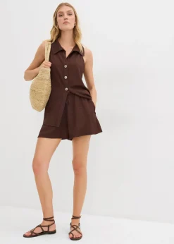 New Pantalón corto sin cierre de crepé estructurado Mujer Shorts|Pantalones