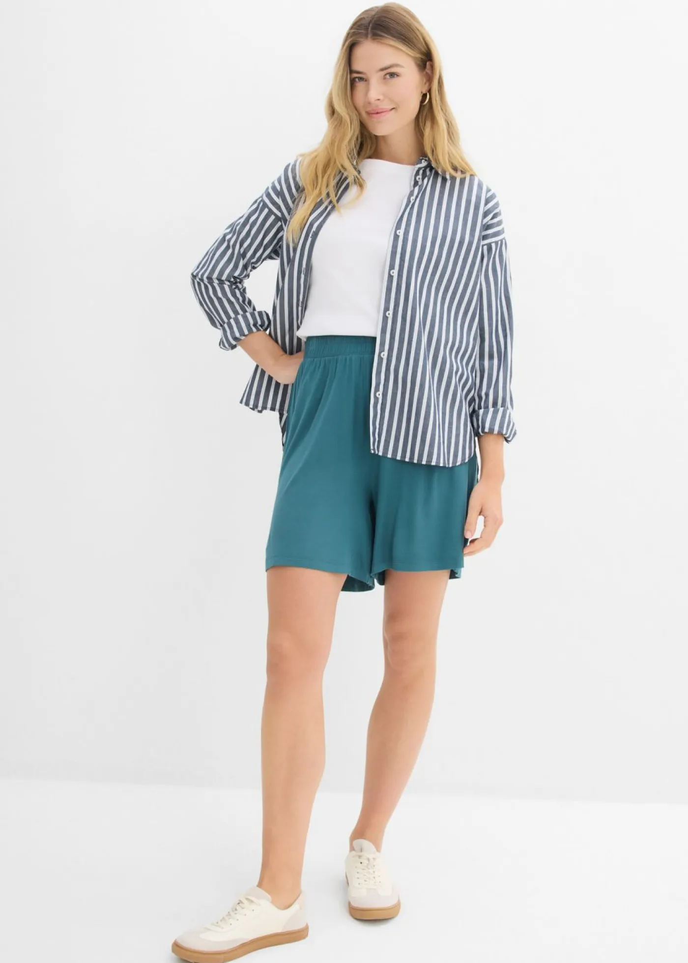 Clearance Pantalón corto sin cierre de mezcla de viscosa suave Mujer Shorts|Básicos