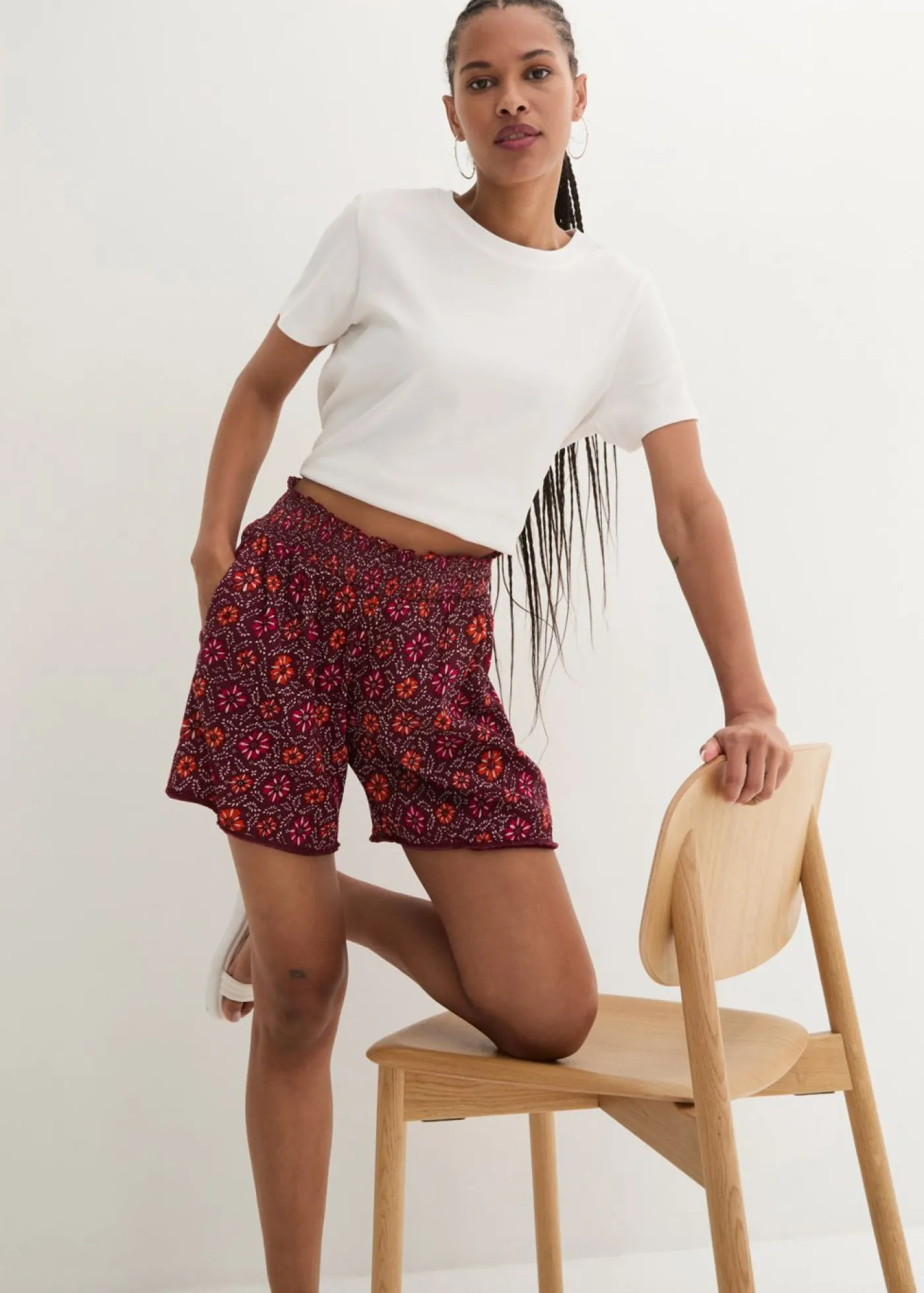 New Pantalón corto sin cierre, estampado y con cintura elástica Mujer Shorts|Pantalones