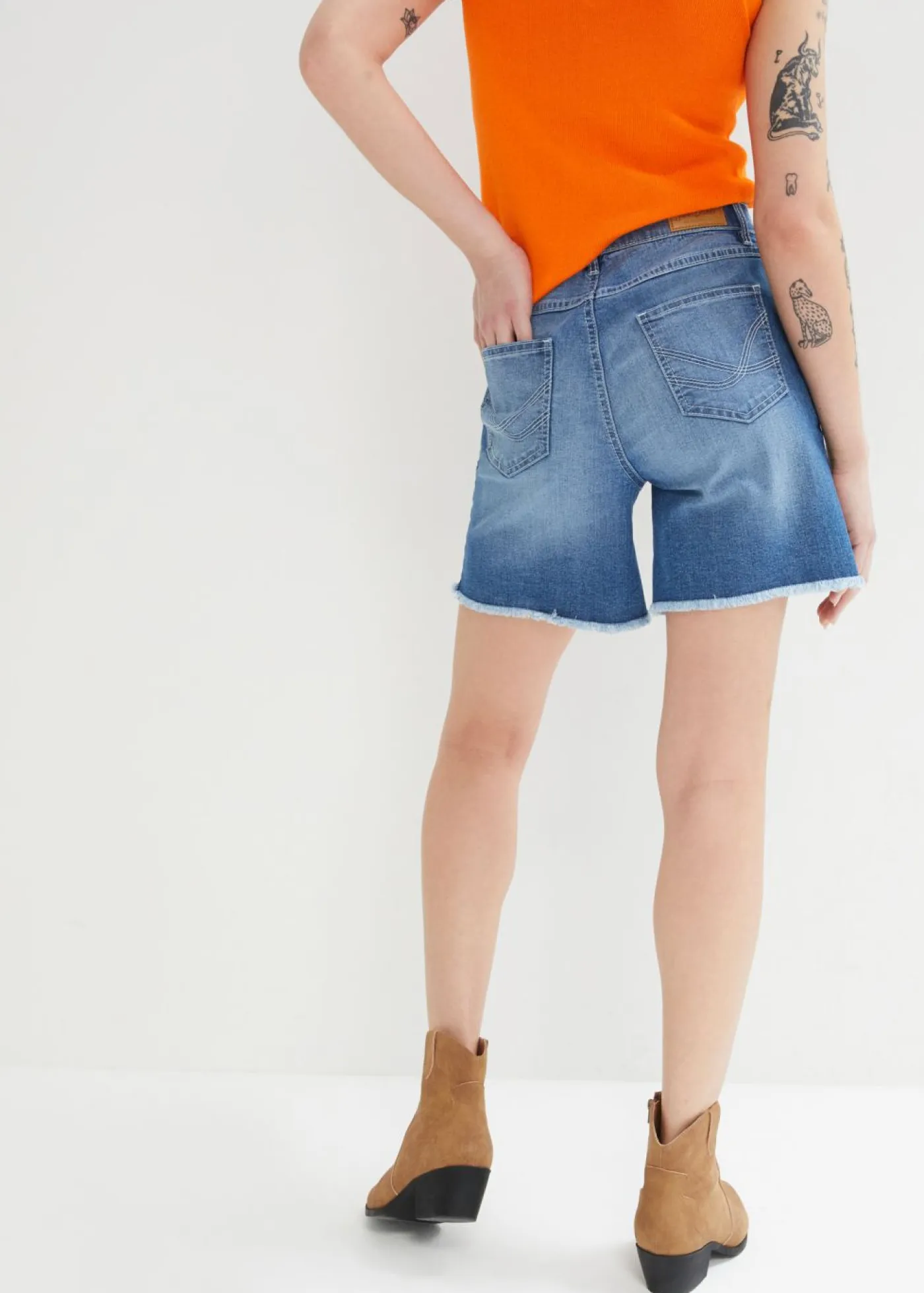 Hot Pantalón corto vaquero con talle medio y tejido elástico Mujer Shorts|Vaqueros