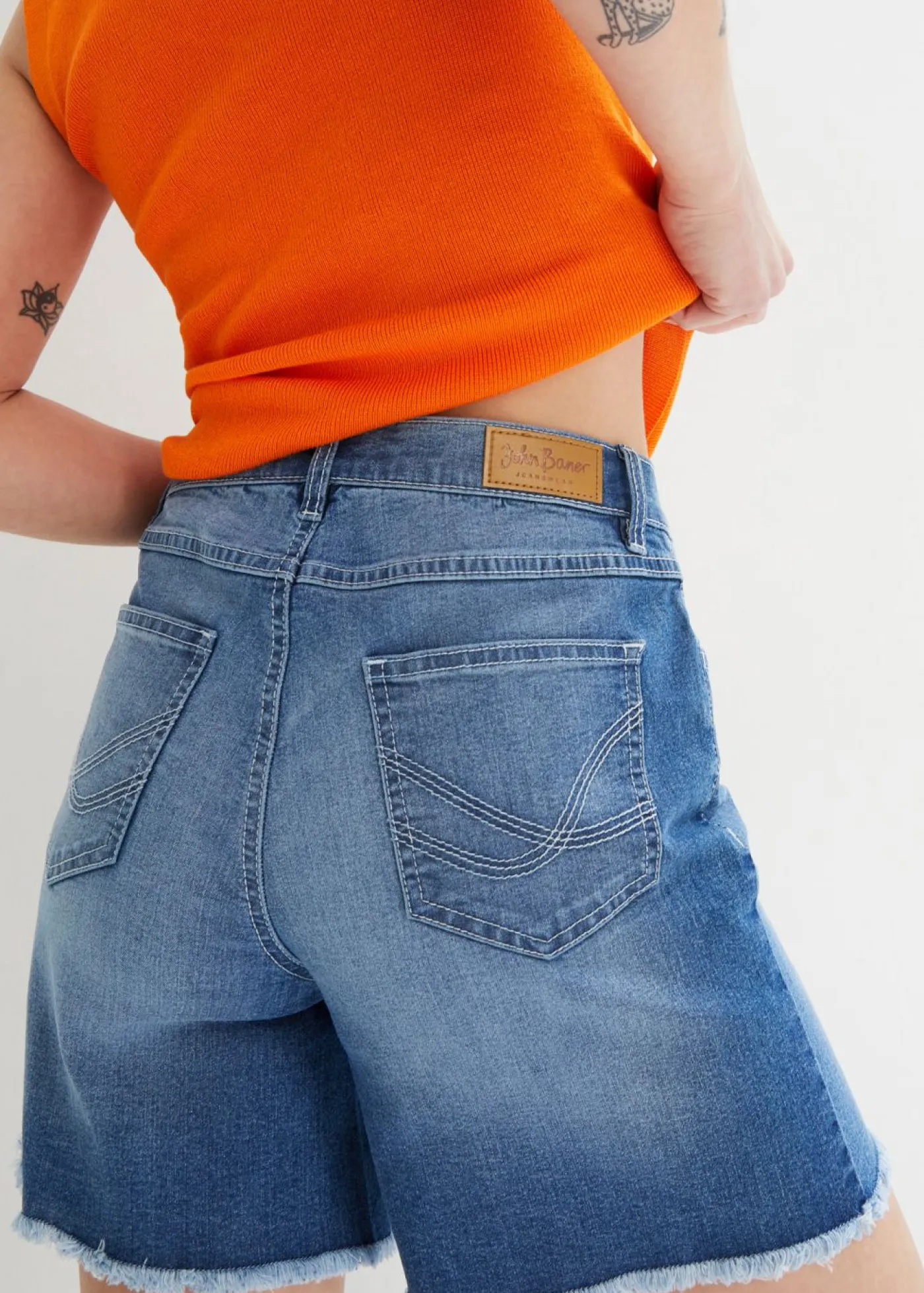 Hot Pantalón corto vaquero con talle medio y tejido elástico Mujer Shorts|Vaqueros