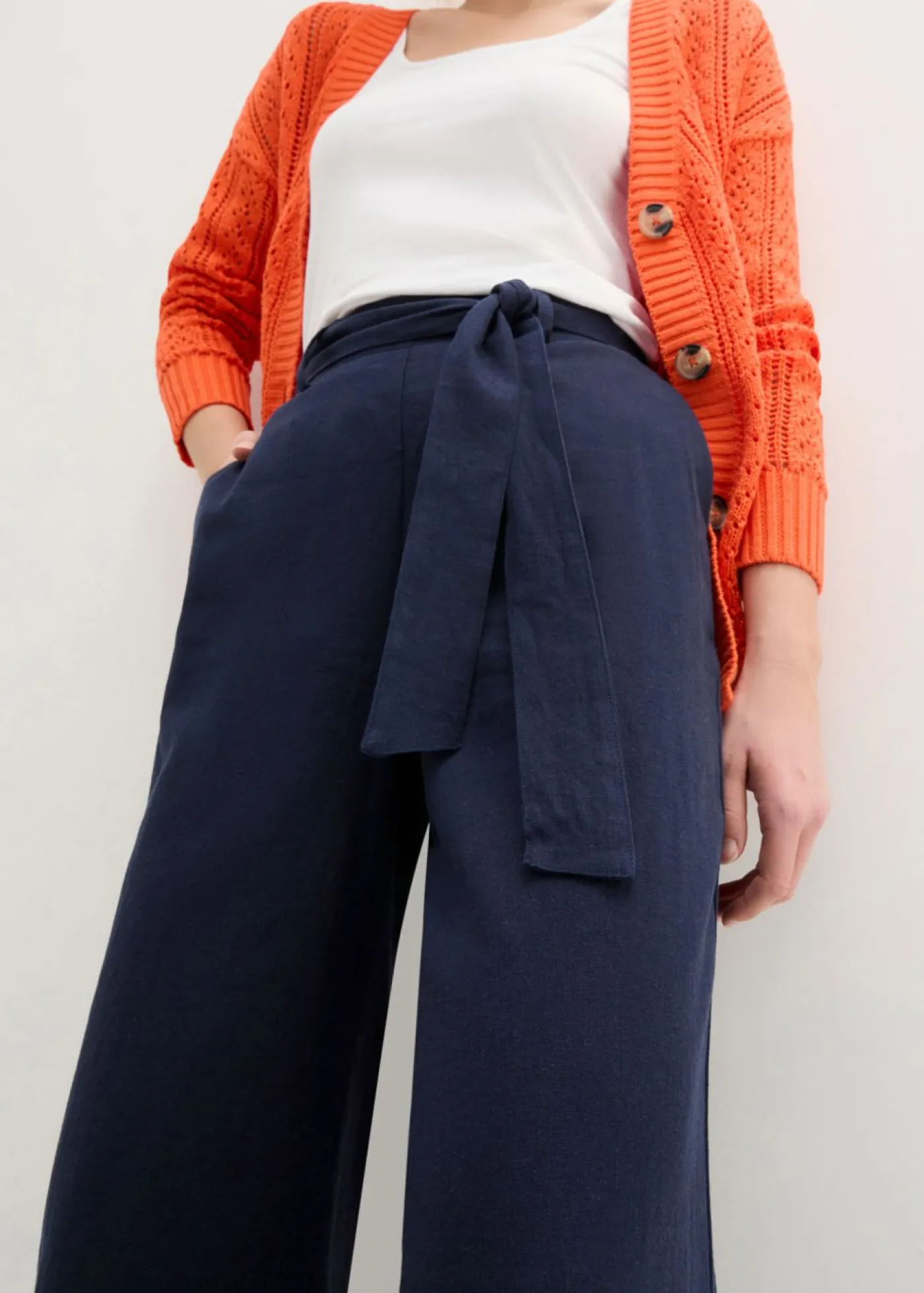 Sale Pantalón culotte de mezcla de lino vaporosa Mujer Pantalones