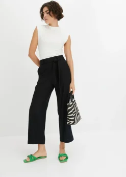 Clearance Pantalón culotte de mezcla de lino vaporosa Mujer Pantalones