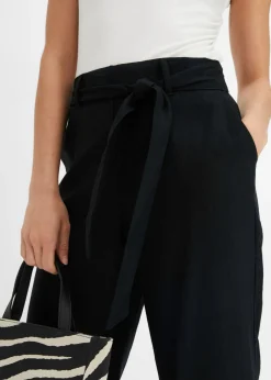 Clearance Pantalón culotte de mezcla de lino vaporosa Mujer Pantalones