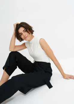 Clearance Pantalón culotte de mezcla de lino vaporosa Mujer Pantalones