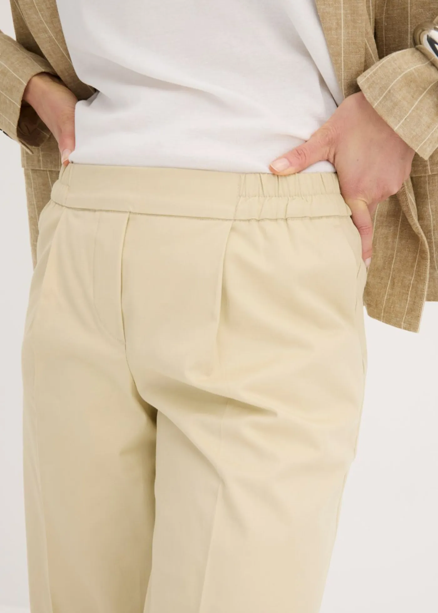 Best Pantalón de algodón elástico con pinzas Mujer Pantalones