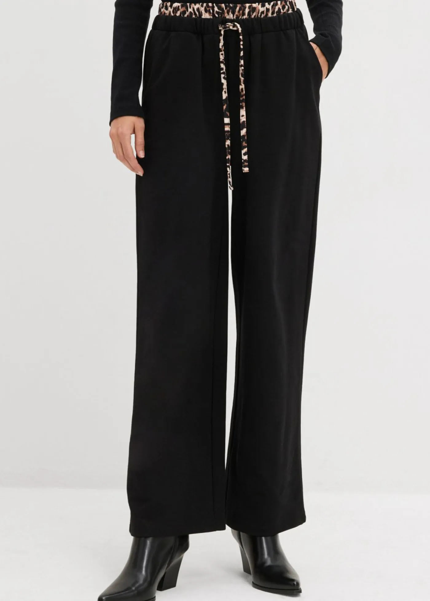 Outlet Pantalón de chándal ancho con cintura en contraste Mujer Ropa Cómoda|Pantalones
