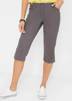 Best Pantalón de corte capri con cintura elástica y botones Mujer Pantalones