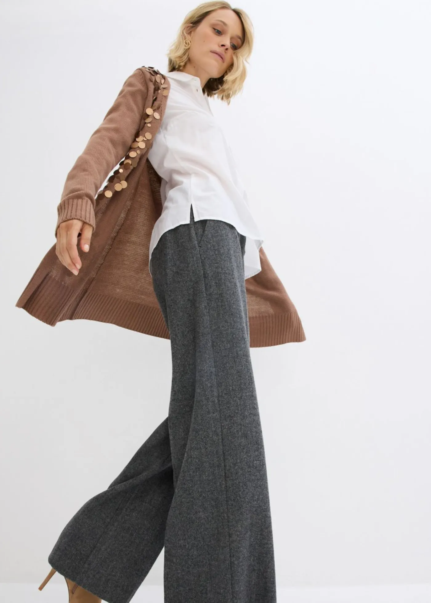 Best Pantalón de lana con patrón de espiga Mujer Premium|Pantalones