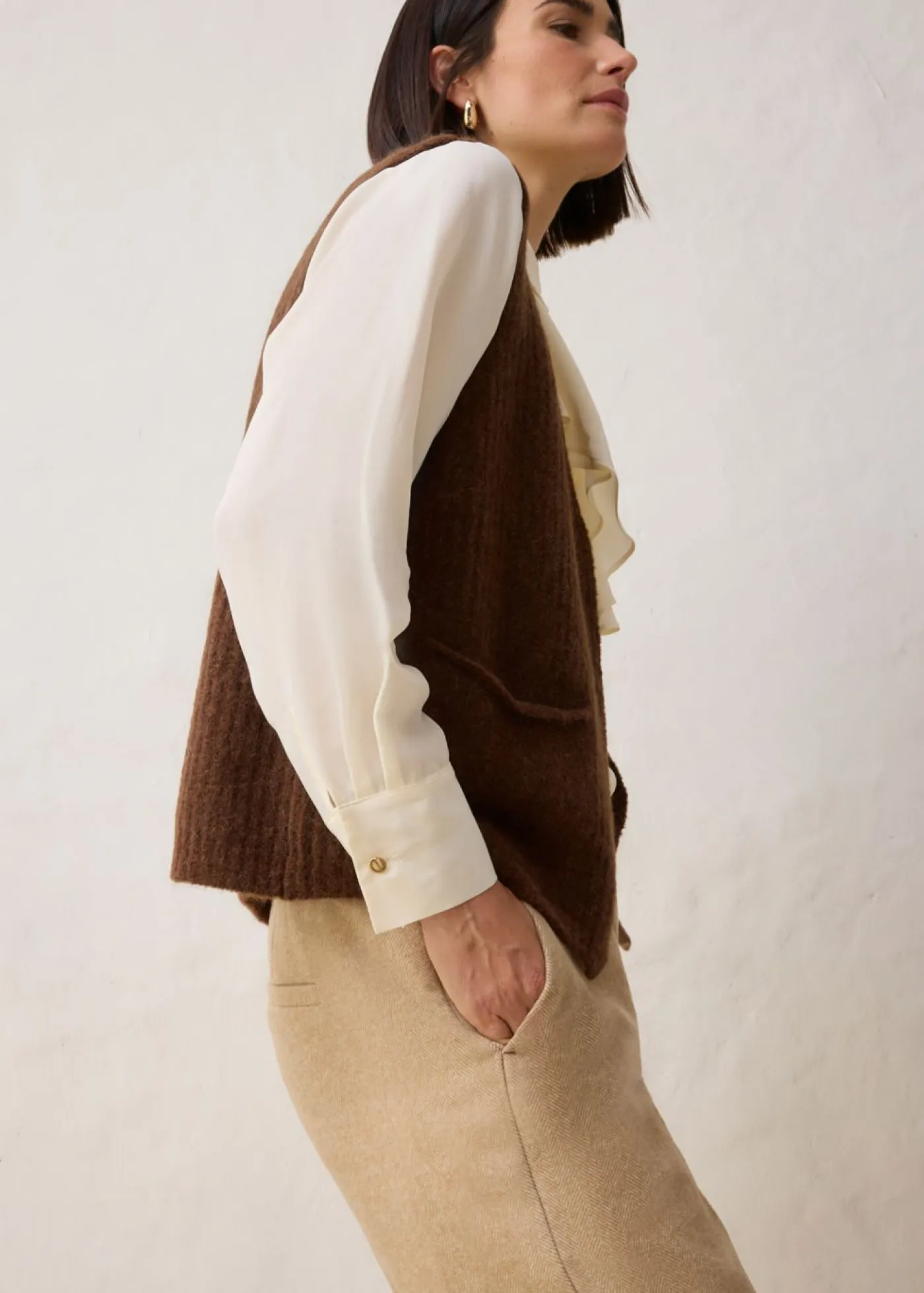 Online Pantalón de lana con patrón de espiga Mujer Premium|Pantalones