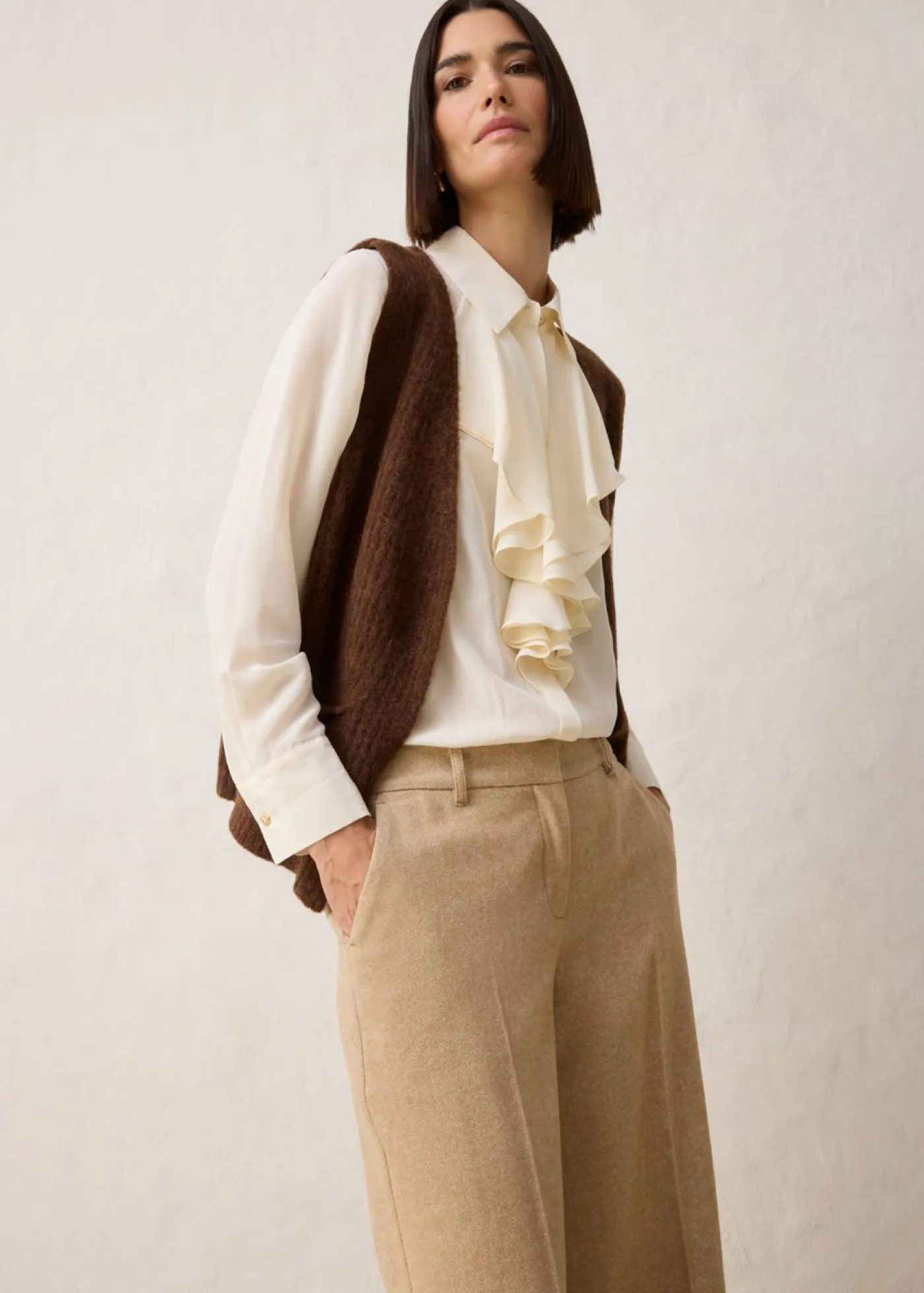 Online Pantalón de lana con patrón de espiga Mujer Premium|Pantalones