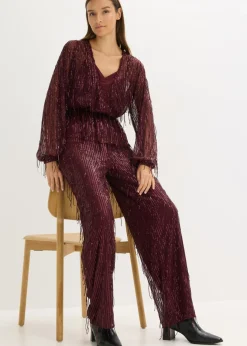 New Pantalón de lentejuelas con flecos Mujer Pantalones