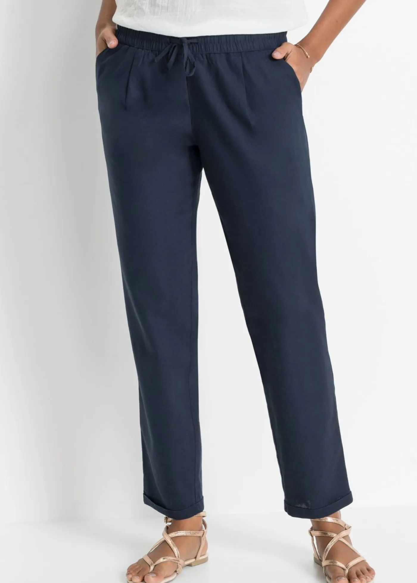 Clearance Pantalón de lino con cintura elástica Mujer Pantalones