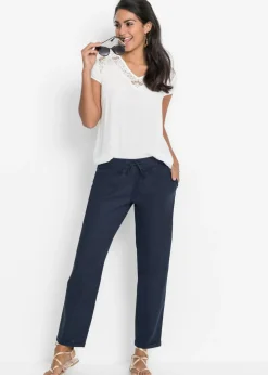 Clearance Pantalón de lino con cintura elástica Mujer Pantalones