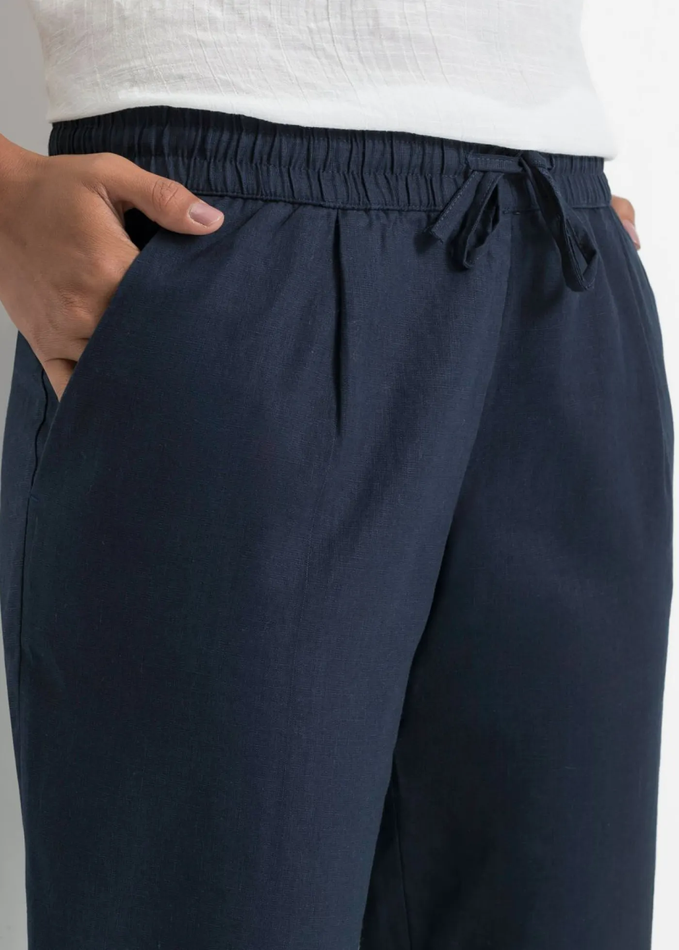Clearance Pantalón de lino con cintura elástica Mujer Pantalones