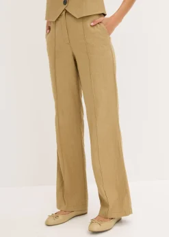 Online Pantalón de lino con talle alto y pinzas Mujer Pantalones