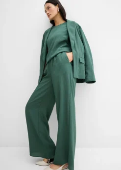 Sale Pantalón de mezcla arrugada de viscosa con estructura Mujer Conjuntos De Ropa|Esenciales