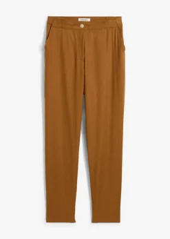 Discount Pantalón de mezcla de lino y viscosa con talle alto y pernera corta Mujer Pantalones