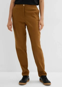 Discount Pantalón de mezcla de lino y viscosa con talle alto y pernera corta Mujer Pantalones