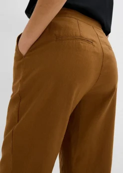 Discount Pantalón de mezcla de lino y viscosa con talle alto y pernera corta Mujer Pantalones