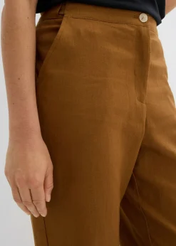 Discount Pantalón de mezcla de lino y viscosa con talle alto y pernera corta Mujer Pantalones