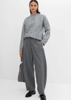 Pantalón de mezcla de viscosa con cinturilla cómoda Mujer Esenciales|Pantalones