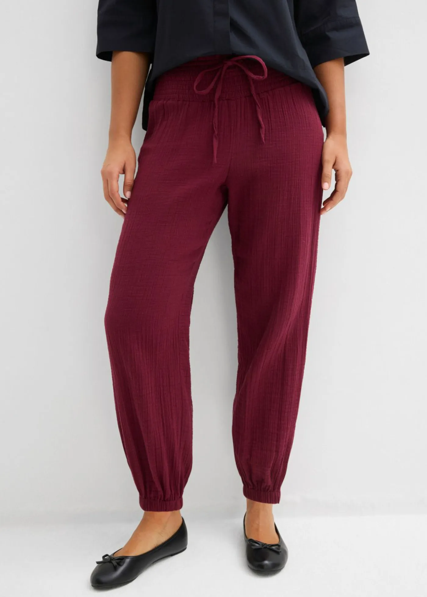 Discount Pantalón de muselina con cintura de nido de abeja Mujer Pantalones|Novedades