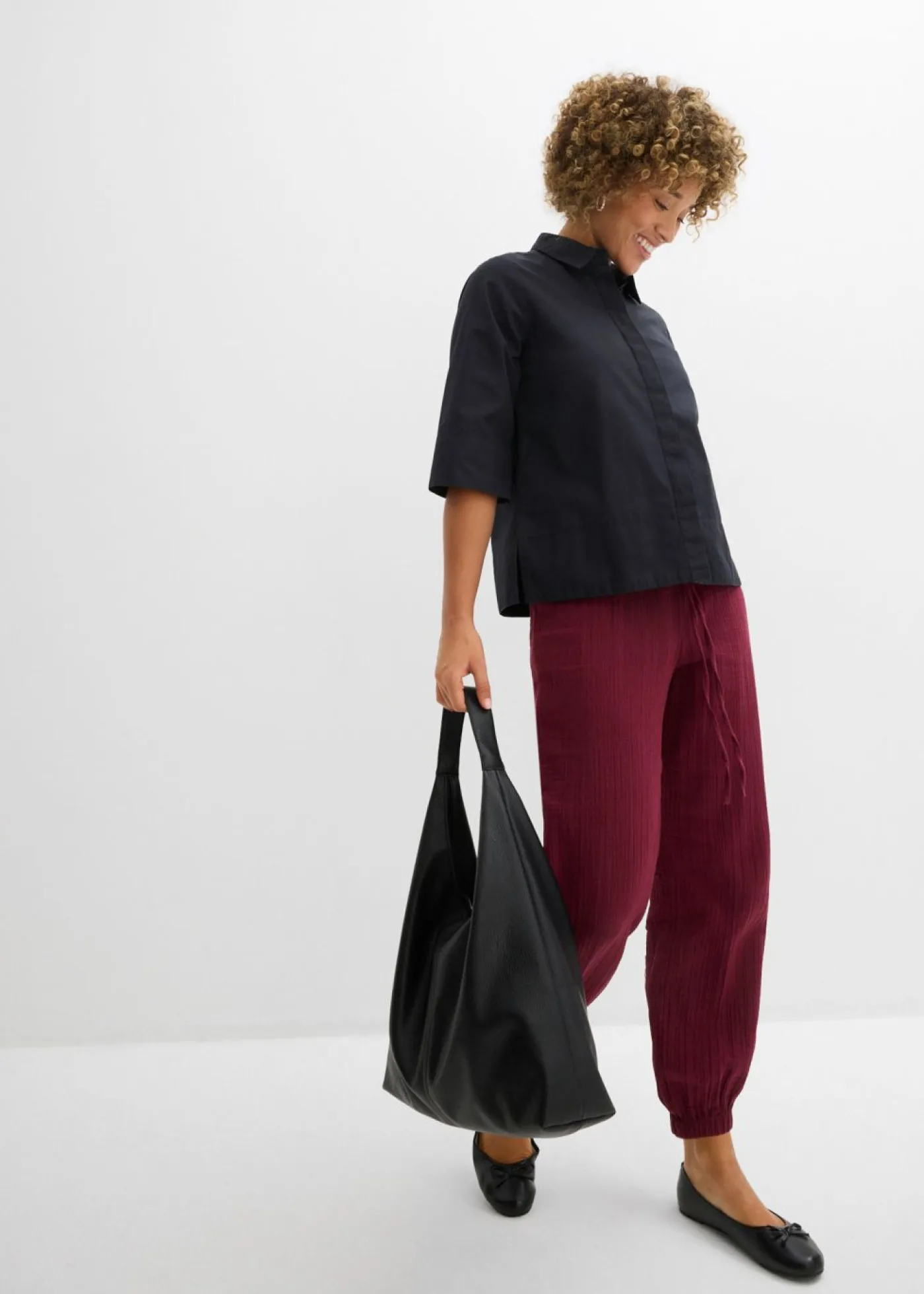 Discount Pantalón de muselina con cintura de nido de abeja Mujer Pantalones|Novedades