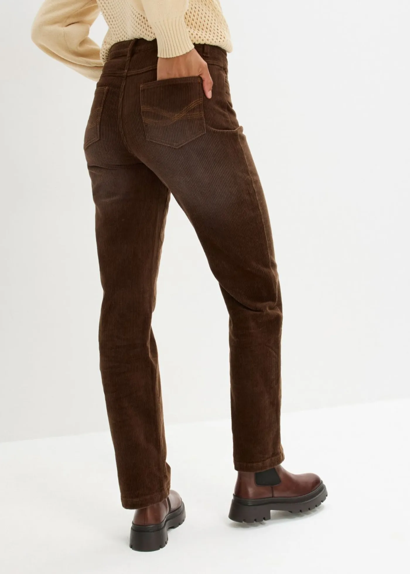 Hot Pantalón de pana elástico de corte ancho Mujer Pantalones