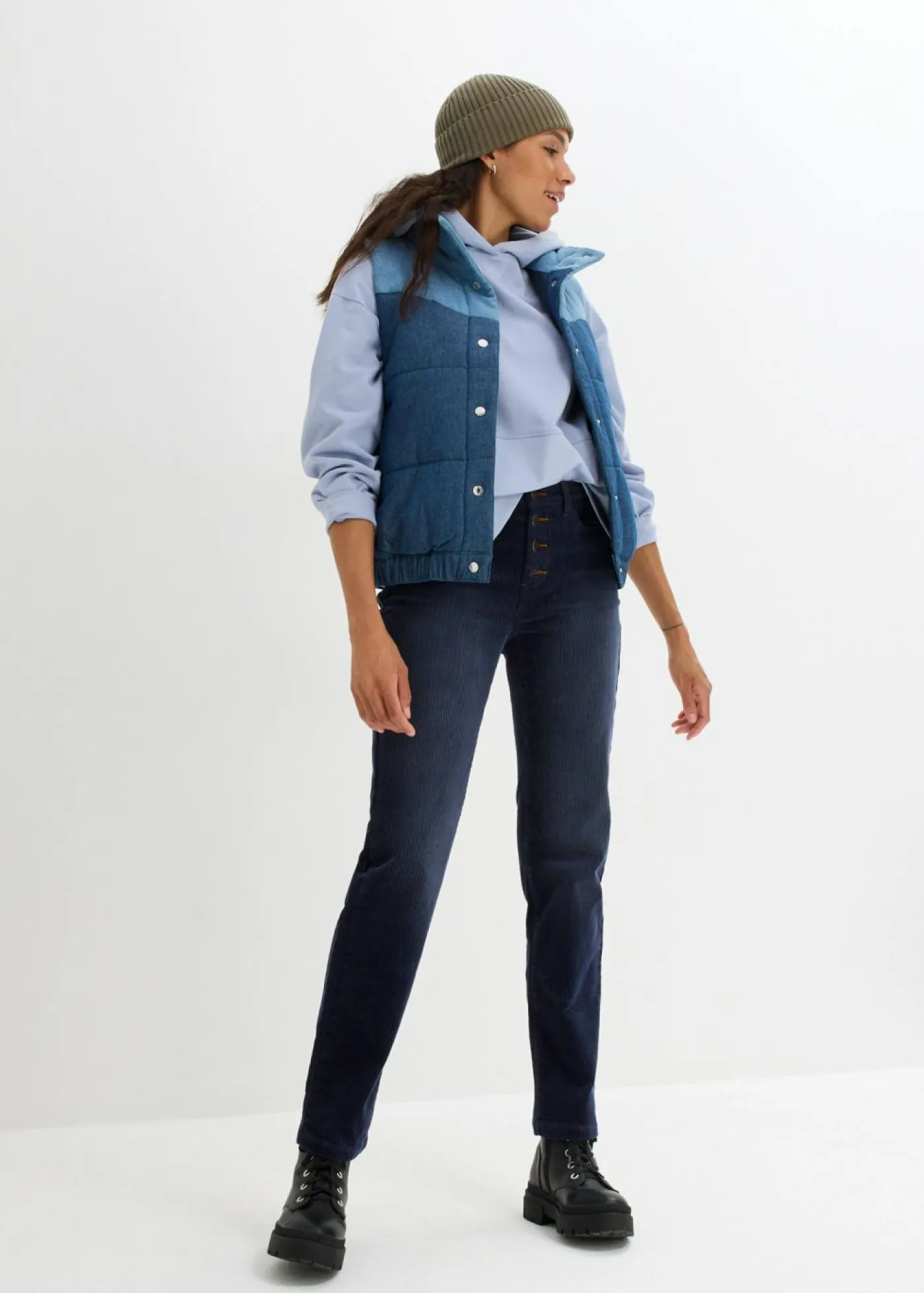 Pantalón de pana elástico de corte ancho Mujer Pantalones