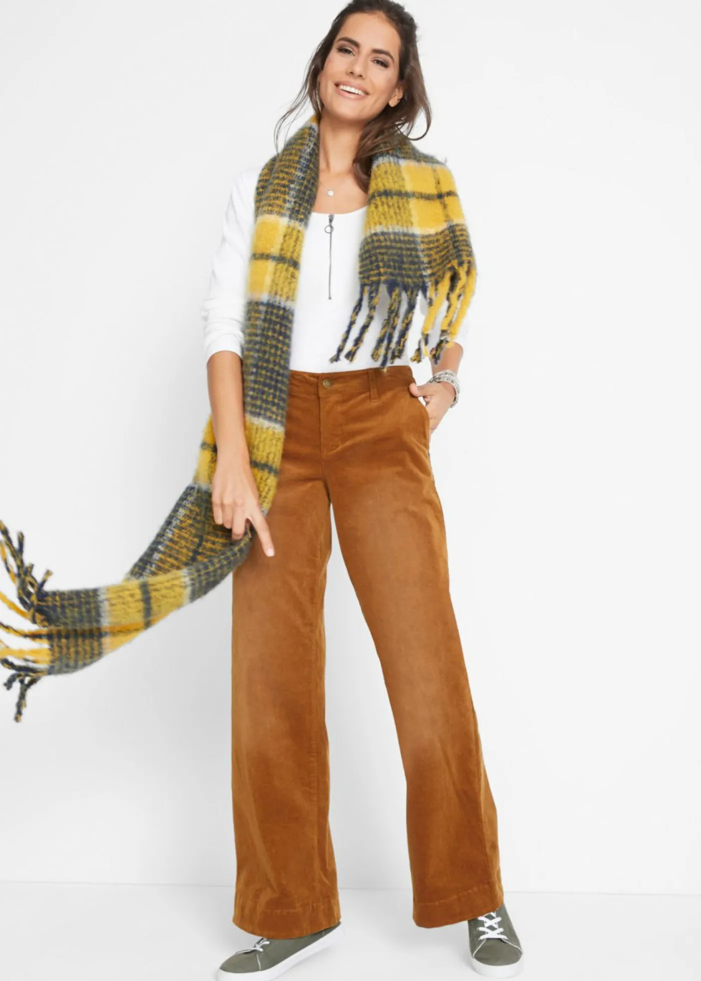 Sale Pantalón de pana elástico de corte ancho Mujer Pantalones