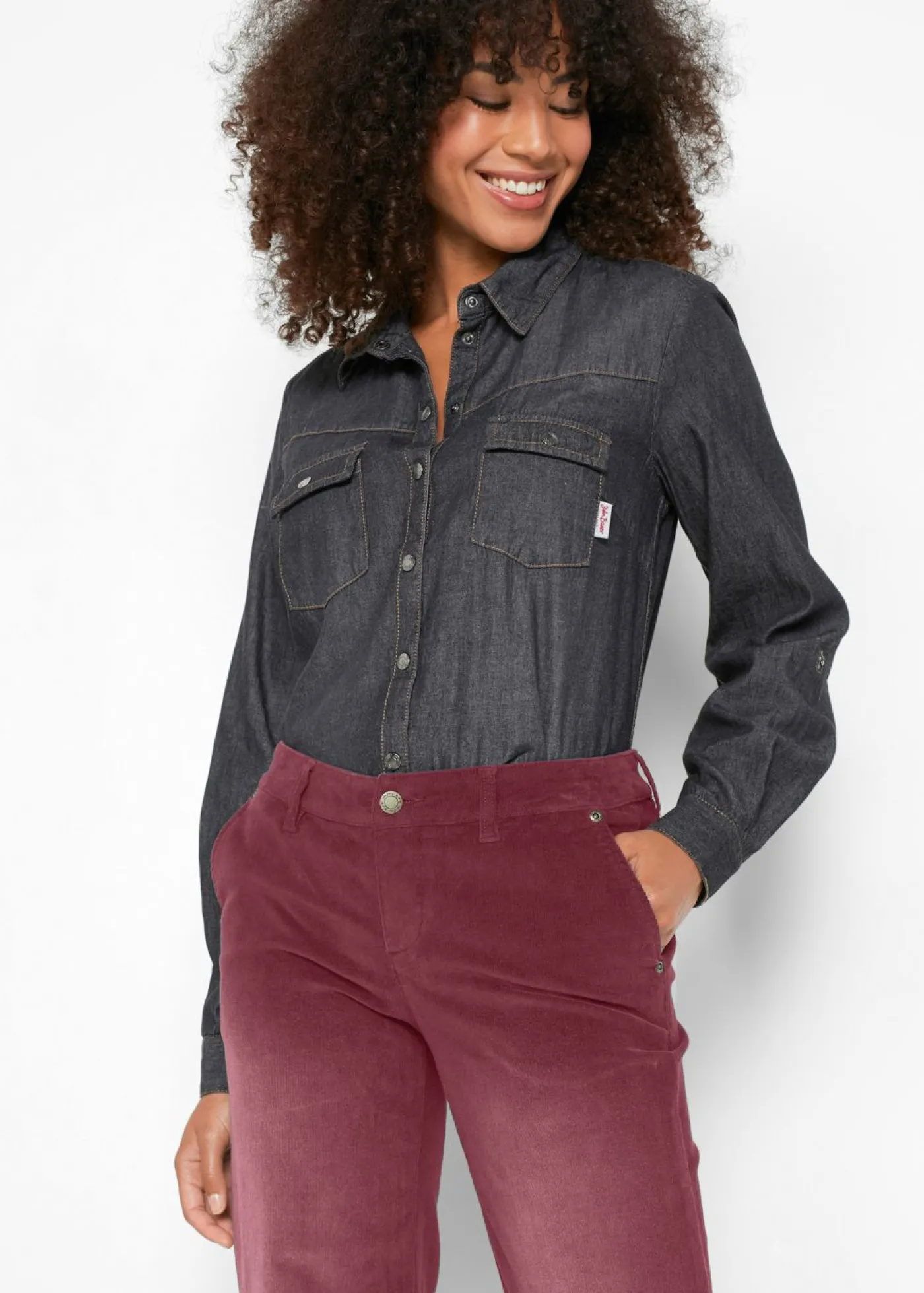 New Pantalón de pana elástico de corte ancho Mujer Pantalones